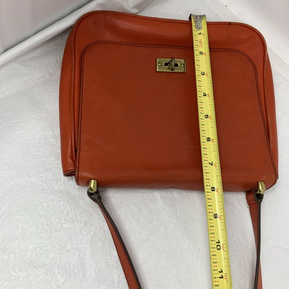 Fossil Orange Leather Turnlock Flap Satchel Crossbody Shoulder Bag Vintage - Picture 3 of 16